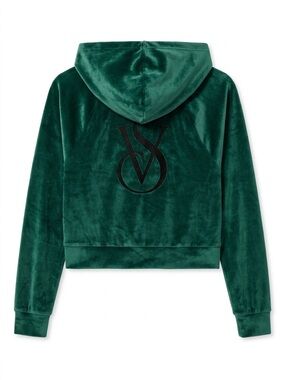 Victoria secret emerald green velour hoodie with
VS back embroidery